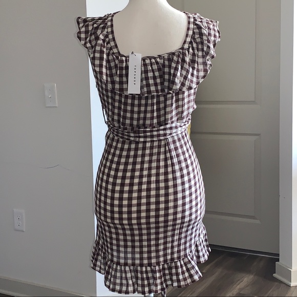 TopShop Brown & White Gingham Sleeveless Dress 60 - Picture 3 of 13